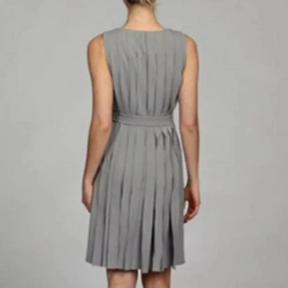 CALVIN Klein Gray Pleated Sleeveless Belted Fit & Flare Dress Size 12 - Picture 2 of 15